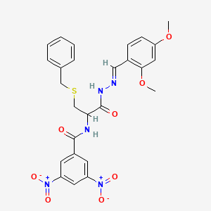 molecular formula C26H25N5O8S B11562502 N-[2-(Benzylsulfanyl)-1-{N'-[(E)-(2,4-dimethoxyphenyl)methylidene]hydrazinecarbonyl}ethyl]-3,5-dinitrobenzamide 