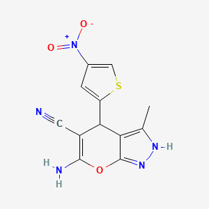 molecular formula C12H9N5O3S B11562573 6-Amino-3-methyl-4-(4-nitrothiophen-2-yl)-1,4-dihydropyrano[2,3-c]pyrazole-5-carbonitrile 