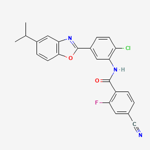 N-{2-chloro-5-[5-(propan-2-yl)-1,3-benzoxazol-2-yl]phenyl}-4-cyano-2-fluorobenzamide