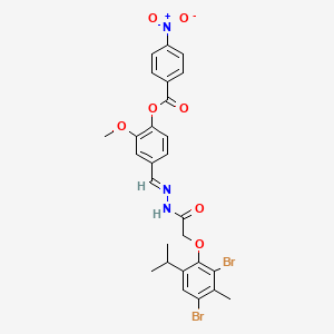 4-[(E)-(2-{[2,4-dibromo-3-methyl-6-(propan-2-yl)phenoxy]acetyl}hydrazinylidene)methyl]-2-methoxyphenyl 4-nitrobenzoate