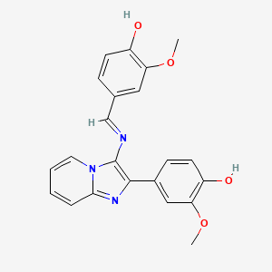 molecular formula C22H19N3O4 B11562646 4-[(E)-{[2-(4-hydroxy-3-methoxyphenyl)imidazo[1,2-a]pyridin-3-yl]imino}methyl]-2-methoxyphenol 