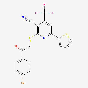 molecular formula C19H10BrF3N2OS2 B11562904 2-{[2-(4-Bromophenyl)-2-oxoethyl]sulfanyl}-6-(thiophen-2-yl)-4-(trifluoromethyl)pyridine-3-carbonitrile 