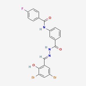 molecular formula C21H14Br2FN3O3 B11562931 N-(3-{[(2E)-2-(3,5-dibromo-2-hydroxybenzylidene)hydrazinyl]carbonyl}phenyl)-4-fluorobenzamide 