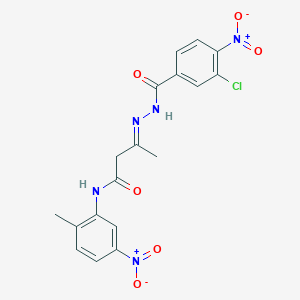 molecular formula C18H16ClN5O6 B11562933 (3E)-3-{2-[(3-chloro-4-nitrophenyl)carbonyl]hydrazinylidene}-N-(2-methyl-5-nitrophenyl)butanamide 