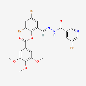 molecular formula C23H18Br3N3O6 B11562969 2,4-dibromo-6-[(E)-{2-[(5-bromopyridin-3-yl)carbonyl]hydrazinylidene}methyl]phenyl 3,4,5-trimethoxybenzoate 