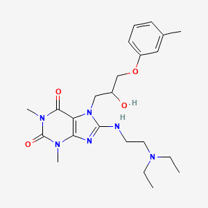 molecular formula C23H34N6O4 B11563092 8-{[2-(diethylamino)ethyl]amino}-7-[2-hydroxy-3-(3-methylphenoxy)propyl]-1,3-dimethyl-3,7-dihydro-1H-purine-2,6-dione 