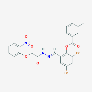 molecular formula C23H17Br2N3O6 B11563114 2,4-dibromo-6-[(E)-{2-[(2-nitrophenoxy)acetyl]hydrazinylidene}methyl]phenyl 3-methylbenzoate 