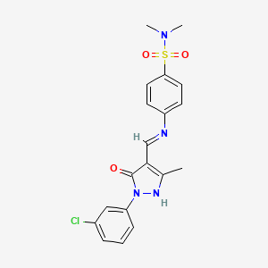 molecular formula C19H19ClN4O3S B11563129 4-({(E)-[1-(3-chlorophenyl)-3-methyl-5-oxo-1,5-dihydro-4H-pyrazol-4-ylidene]methyl}amino)-N,N-dimethylbenzenesulfonamide 