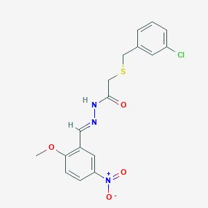 molecular formula C17H16ClN3O4S B11563132 2-[(3-chlorobenzyl)sulfanyl]-N'-[(E)-(2-methoxy-5-nitrophenyl)methylidene]acetohydrazide 