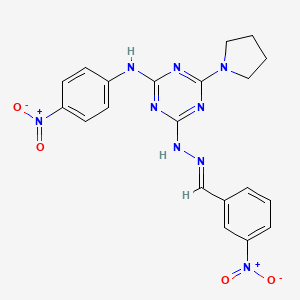 4-[(2E)-2-(3-nitrobenzylidene)hydrazinyl]-N-(4-nitrophenyl)-6-(pyrrolidin-1-yl)-1,3,5-triazin-2-amine