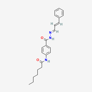 molecular formula C23H27N3O2 B11563149 N-[4-({(2E)-2-[(2E)-3-phenylprop-2-en-1-ylidene]hydrazinyl}carbonyl)phenyl]heptanamide 