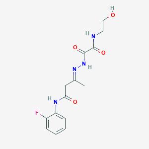 (3E)-N-(2-fluorophenyl)-3-(2-{[(2-hydroxyethyl)amino](oxo)acetyl}hydrazinylidene)butanamide