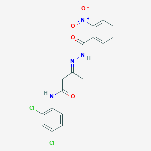 molecular formula C17H14Cl2N4O4 B11563253 (3E)-N-(2,4-dichlorophenyl)-3-{2-[(2-nitrophenyl)carbonyl]hydrazinylidene}butanamide 