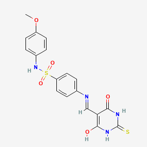 molecular formula C18H16N4O5S2 B11563261 4-{[(4,6-dioxo-2-thioxotetrahydropyrimidin-5(2H)-ylidene)methyl]amino}-N-(4-methoxyphenyl)benzenesulfonamide 