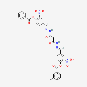 molecular formula C33H26N6O10 B11563282 4-[(E)-[(2-{N'-[(E)-[4-(3-Methylbenzoyloxy)-3-nitrophenyl]methylidene]hydrazinecarbonyl}acetamido)imino]methyl]-2-nitrophenyl 3-methylbenzoate 