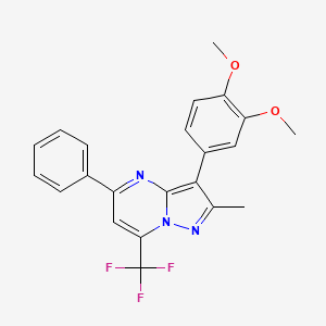 molecular formula C22H18F3N3O2 B11563290 3-(3,4-Dimethoxyphenyl)-2-methyl-5-phenyl-7-(trifluoromethyl)pyrazolo[1,5-a]pyrimidine 