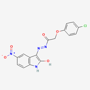 2-(4-chlorophenoxy)-N'-[(3E)-5-nitro-2-oxo-1,2-dihydro-3H-indol-3-ylidene]acetohydrazide