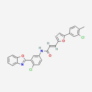 molecular formula C27H18Cl2N2O3 B11563362 (2E)-N-[3-(1,3-benzoxazol-2-yl)-4-chlorophenyl]-3-[5-(3-chloro-4-methylphenyl)furan-2-yl]prop-2-enamide 