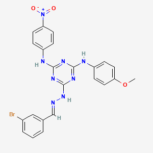 molecular formula C23H19BrN8O3 B11563385 6-[(2E)-2-(3-bromobenzylidene)hydrazinyl]-N-(4-methoxyphenyl)-N'-(4-nitrophenyl)-1,3,5-triazine-2,4-diamine 