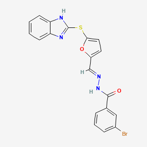 molecular formula C19H13BrN4O2S B11563473 N'-{(E)-[5-(1H-benzimidazol-2-ylsulfanyl)furan-2-yl]methylidene}-3-bromobenzohydrazide 