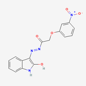 molecular formula C16H12N4O5 B11563480 2-(3-Nitrophenoxy)-N'-[(3Z)-2-oxo-2,3-dihydro-1H-indol-3-ylidene]acetohydrazide 