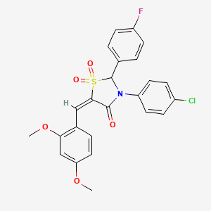 molecular formula C24H19ClFNO5S B11563511 (5E)-3-(4-chlorophenyl)-5-(2,4-dimethoxybenzylidene)-2-(4-fluorophenyl)-1,3-thiazolidin-4-one 1,1-dioxide 