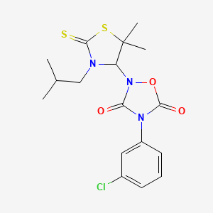 molecular formula C17H20ClN3O3S2 B11563512 4-(3-Chlorophenyl)-2-[5,5-dimethyl-3-(2-methylpropyl)-2-sulfanylidene-1,3-thiazolidin-4-yl]-1,2,4-oxadiazolidine-3,5-dione 