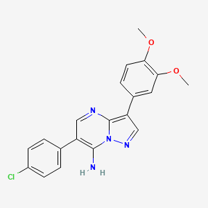 molecular formula C20H17ClN4O2 B11563523 6-(4-Chlorophenyl)-3-(3,4-dimethoxyphenyl)pyrazolo[1,5-a]pyrimidin-7-amine 