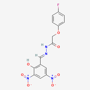 molecular formula C15H11FN4O7 B11563528 2-(4-fluorophenoxy)-N'-[(E)-(2-hydroxy-3,5-dinitrophenyl)methylidene]acetohydrazide 