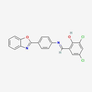 molecular formula C20H12Cl2N2O2 B11563530 2-[(E)-{[4-(1,3-benzoxazol-2-yl)phenyl]imino}methyl]-4,6-dichlorophenol 