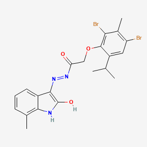 2-[2,4-dibromo-3-methyl-6-(propan-2-yl)phenoxy]-N'-[(3Z)-7-methyl-2-oxo-1,2-dihydro-3H-indol-3-ylidene]acetohydrazide