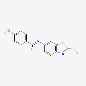 molecular formula C15H12N2OS2 B11563568 4-[(E)-{[2-(methylsulfanyl)-1,3-benzothiazol-6-yl]imino}methyl]phenol 