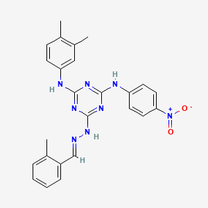 molecular formula C25H24N8O2 B11563606 N-(3,4-dimethylphenyl)-6-[(2E)-2-(2-methylbenzylidene)hydrazinyl]-N'-(4-nitrophenyl)-1,3,5-triazine-2,4-diamine 