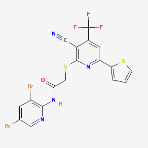 2-{[3-cyano-6-(thiophen-2-yl)-4-(trifluoromethyl)pyridin-2-yl]sulfanyl}-N-(3,5-dibromopyridin-2-yl)acetamide