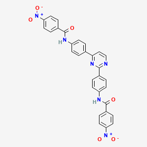 molecular formula C30H20N6O6 B11563643 2,4-Bis[4-(4-nitrobenzamido)phenyl]pyrimidine 