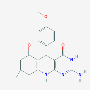 molecular formula C20H22N4O3 B11563648 2-amino-5-(4-methoxyphenyl)-8,8-dimethyl-5,8,9,10-tetrahydropyrimido[4,5-b]quinoline-4,6(3H,7H)-dione 