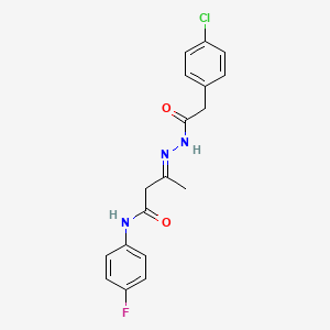 (3E)-3-{2-[(4-chlorophenyl)acetyl]hydrazinylidene}-N-(4-fluorophenyl)butanamide