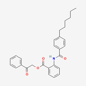 molecular formula C28H29NO4 B11563685 2-Oxo-2-phenylethyl 2-{[(4-hexylphenyl)carbonyl]amino}benzoate 