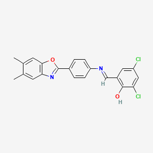 molecular formula C22H16Cl2N2O2 B11563702 2,4-dichloro-6-[(E)-{[4-(5,6-dimethyl-1,3-benzoxazol-2-yl)phenyl]imino}methyl]phenol 