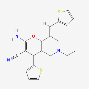 (8E)-2-amino-6-(propan-2-yl)-4-(thiophen-2-yl)-8-(thiophen-2-ylmethylidene)-5,6,7,8-tetrahydro-4H-pyrano[3,2-c]pyridine-3-carbonitrile