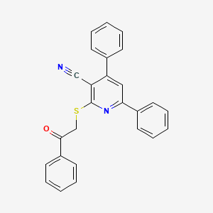 molecular formula C26H18N2OS B11563772 2-((2-Oxo-2-phenylethyl)thio)-4,6-diphenylnicotinonitrile 