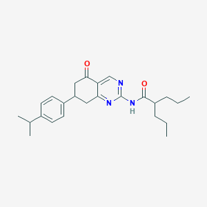 molecular formula C25H33N3O2 B11563778 N-{5-oxo-7-[4-(propan-2-yl)phenyl]-5,6,7,8-tetrahydroquinazolin-2-yl}-2-propylpentanamide 