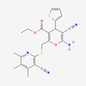 ethyl 6-amino-5-cyano-2-{[(3-cyano-4,5,6-trimethylpyridin-2-yl)sulfanyl]methyl}-4-(thiophen-2-yl)-4H-pyran-3-carboxylate