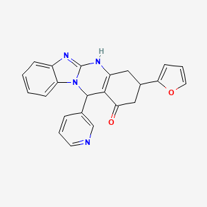 molecular formula C23H18N4O2 B11563790 3-(furan-2-yl)-12-(pyridin-3-yl)-3,4,5,12-tetrahydrobenzimidazo[2,1-b]quinazolin-1(2H)-one 