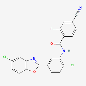 molecular formula C21H10Cl2FN3O2 B11563827 N-[2-chloro-5-(5-chloro-1,3-benzoxazol-2-yl)phenyl]-4-cyano-2-fluorobenzamide 