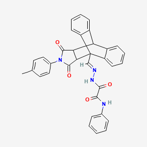 molecular formula C34H26N4O4 B11563878 2-[(2E)-2-{[17-(4-methylphenyl)-16,18-dioxo-17-azapentacyclo[6.6.5.0~2,7~.0~9,14~.0~15,19~]nonadeca-2,4,6,9,11,13-hexaen-1-yl]methylidene}hydrazinyl]-2-oxo-N-phenylacetamide (non-preferred name) 