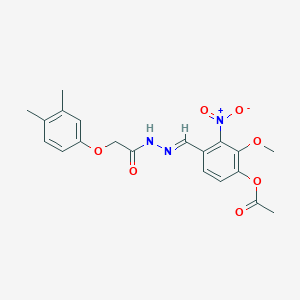 molecular formula C20H21N3O7 B11563936 4-[(E)-{2-[(3,4-dimethylphenoxy)acetyl]hydrazinylidene}methyl]-2-methoxy-3-nitrophenyl acetate 