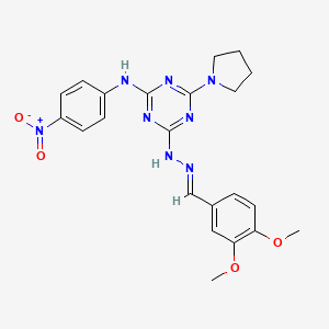 4-[(2E)-2-(3,4-dimethoxybenzylidene)hydrazinyl]-N-(4-nitrophenyl)-6-(pyrrolidin-1-yl)-1,3,5-triazin-2-amine