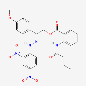 (2E)-2-[2-(2,4-dinitrophenyl)hydrazinylidene]-2-(4-methoxyphenyl)ethyl 2-(butanoylamino)benzoate