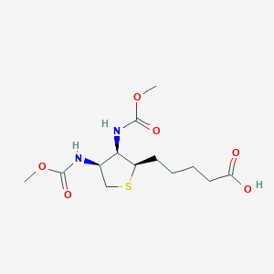 molecular formula C13H22N2O6S B11563978 5-{(2R,3R,4S)-3,4-bis[(methoxycarbonyl)amino]tetrahydrothiophen-2-yl}pentanoic acid 